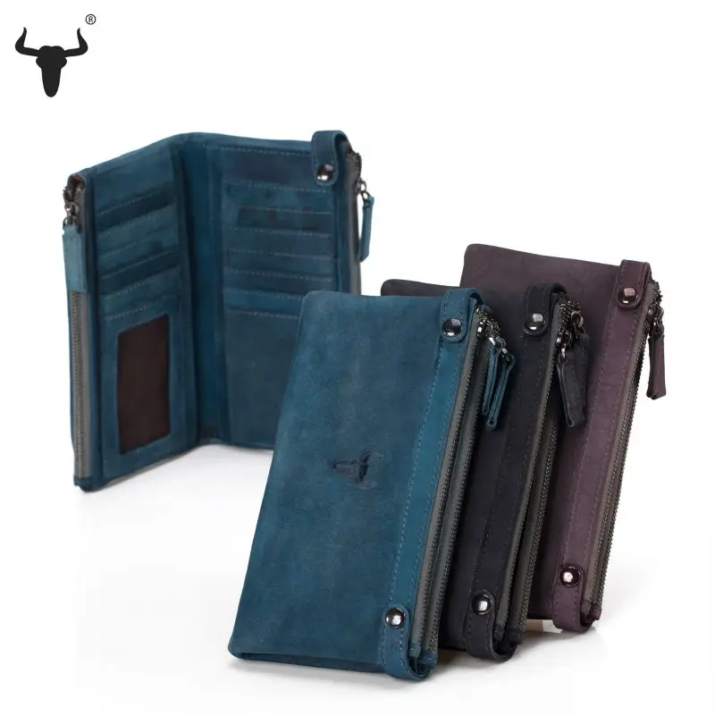  Women Brush Color Top Leather Wallet Genuine Leather Organizer Women's Wallets Travel Long Purse Zipper Cell PHone Coin Pocket 