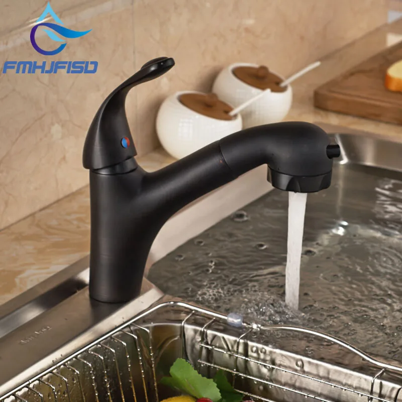 

Luxury Oil Rubbed Bronze Pull Out Mixer Tap for Kitchen Deck Mounted Kitchen Faucet Single Handle Hole