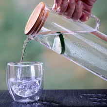 Бытовая большая емкость Термостойкое стекло холодная вода прямое тело чайник бамбуковая крышка