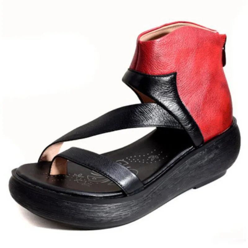 

Women Sandals Gladiator Zipper Design Creepers Platform Beach Ladies Shoes Genuine leather Clip toe personality Women's Shoes