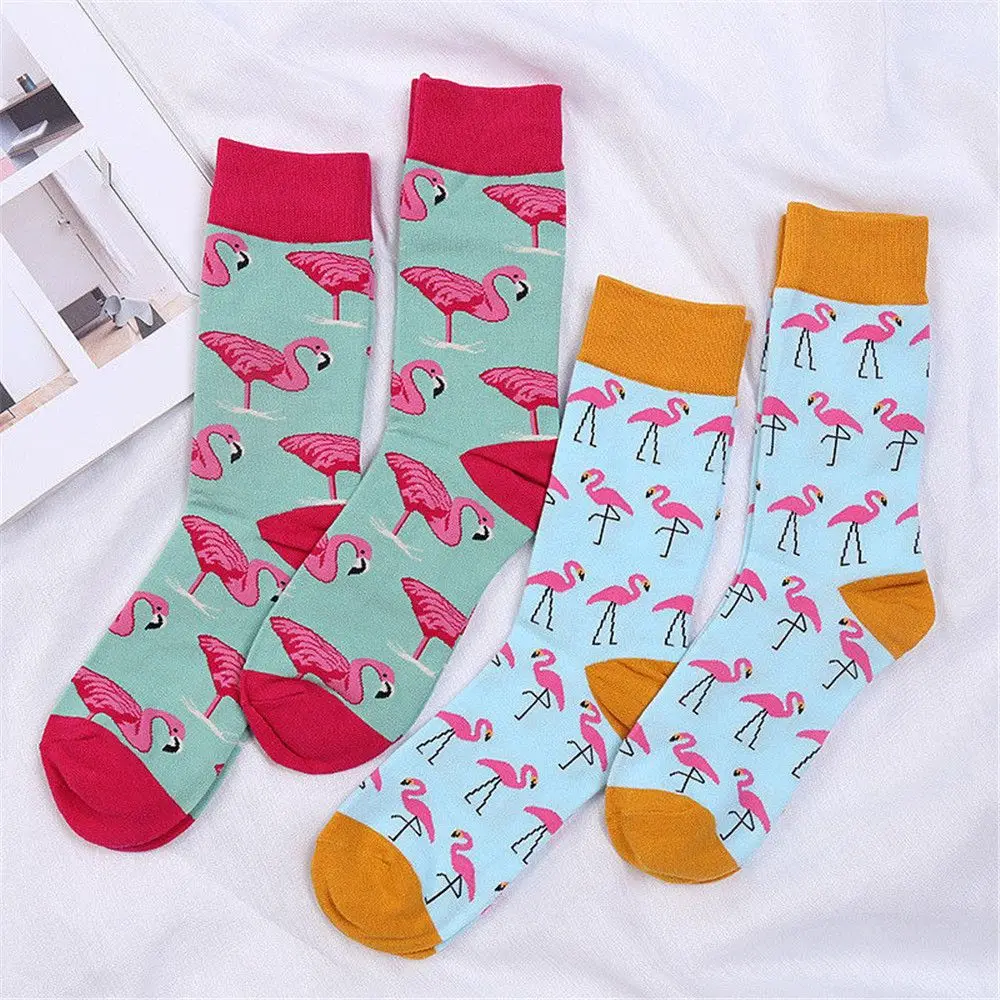 Мода 2018 г. мужские хлопковые Happy Фламинго печатных Средний носки для девочек теплые красочные мягкие Повседневные носки Love Bird