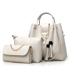 3pcs Women Handbag Set Fashion Leather Tassel Bucket Bag Totes Casual Crossbody Shoulder Messenger Bag Bolsa Mujeres