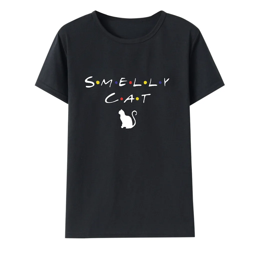 

Fashion Women T Shirt Smelly Cat Casual Shirt Female Letter Print Short Sleeve Tops O-Neck Plus Size Shirt футболка женская