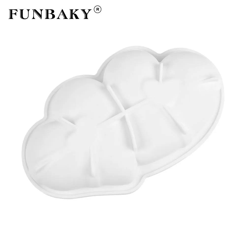 FUNBAKY большая силиконовая форма для торта в форме двойного сердца 3D сковорода