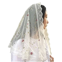 Цвет слоновой кости кружево для женщин католическая Фата Мантилья для церкви головы покрытия латинских Массовая вышивка Цветочный Тюль Мантилья Де Новия негра