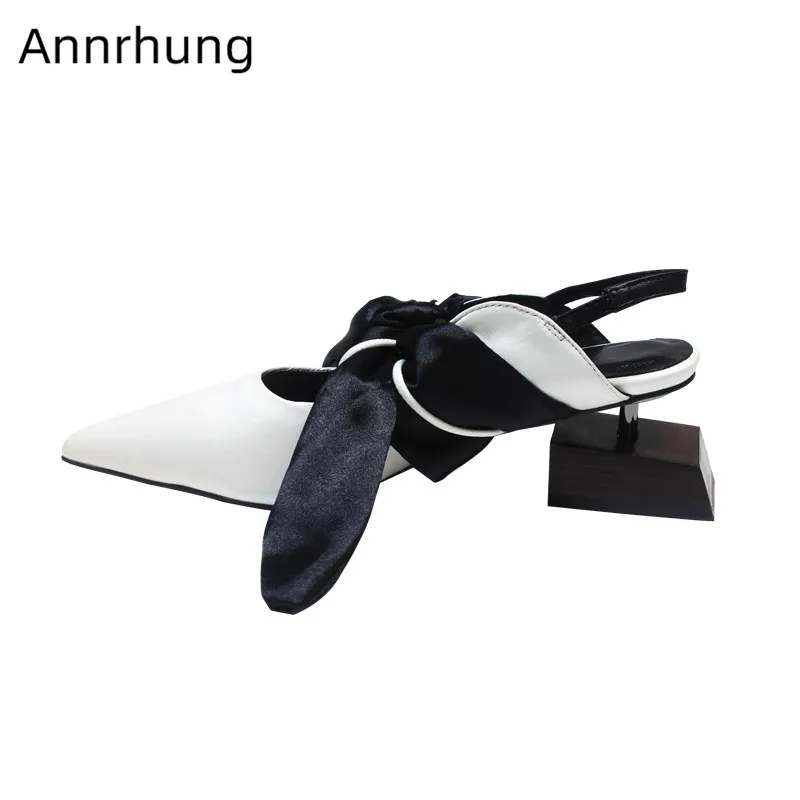 

Wood Block Heel Shoes Woman Bowknot Sandals Sexy Pointed Toe Butterfly-Knot Fur Decor Sandals Strange Heel Sandalias Mujer 2019