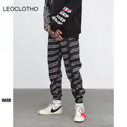 LEOCLOTHO с принтом букв эластичный пояс спортивные брюки мужские модные джоггеры тренировочные брюки уличная хип-хоп брюки