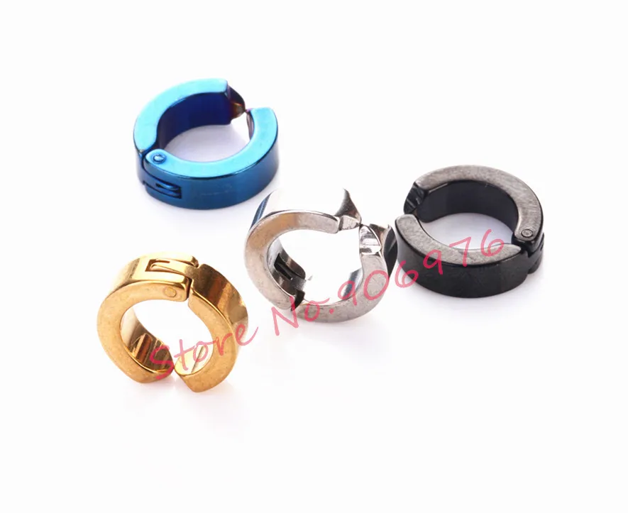 

Newest Earring Hoop No Piercer Fake Ring Cuff Ear Clip On Ear Steel Titanium Wide 4mm Black Steel Gold Blue Mens Punk
