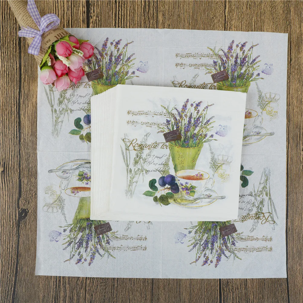 Обед Бумажные napkins-20pcs 33x33 см бумажные салфетки с рисунком для декупажа, красный цветок и салфетки с виноградом для свадьбы