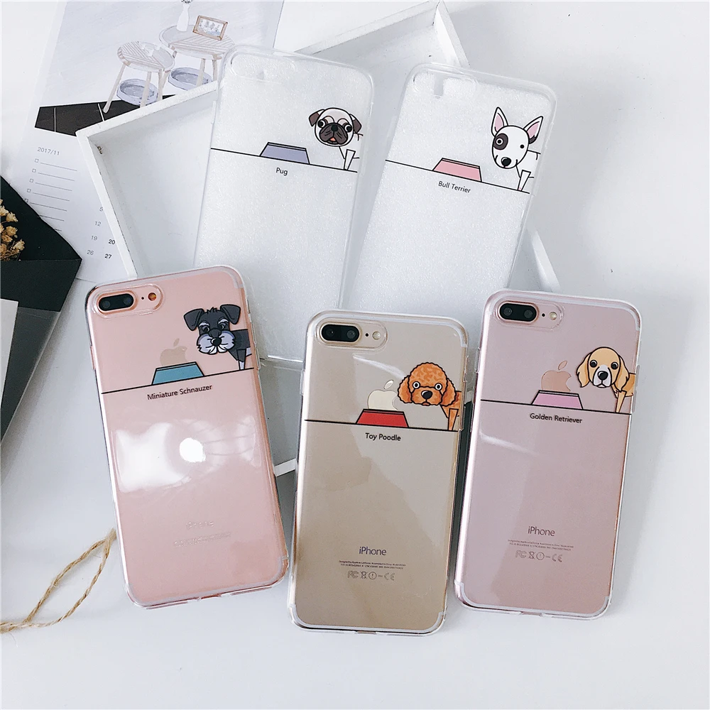 Lovely Cartoon Fashion French British Bulldogs Pugs Dog Transparent Silicone Case Cover for Iphone X XS XR Max 6 6s 7 8 Plus |
