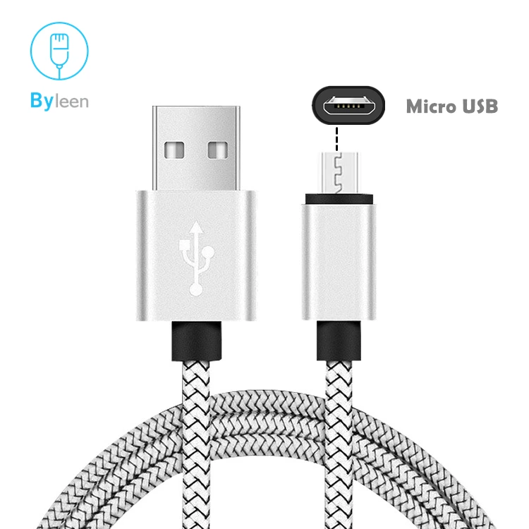 Byleen, нейлон, длина 1/2 м, быстрая зарядка, микро USB зарядное устройство, линия синхронизации данных для samsung Galaxy E7 E5 A7 A5 A3 J7 J5 J1 / - Тип штекера: silver