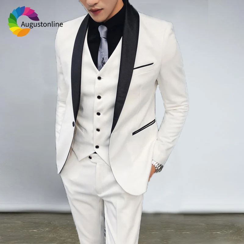 Business Ivory Men Suits For Wedding Bridegroom Groom Custom Made Tuxedo Slim Fit Casual Best Man Prom Blazer Jacket+Pants+Vest men suits 2020 wedding tuxedo bridegroom groom wear slim fit man blazer custom tuxedo costume homme jacket pants vest