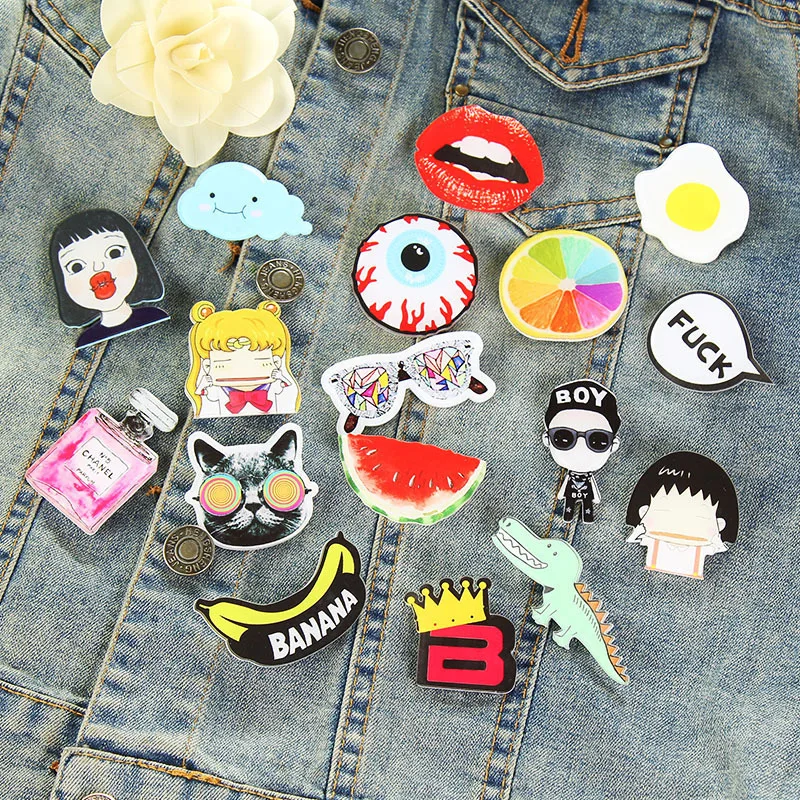 

2018 Harajuku Japan Hot Cartoon pet figure Acrylic pin Badges Unisex Cute Fashion Mini Brooches Anime Icons Colorful Badges Gift