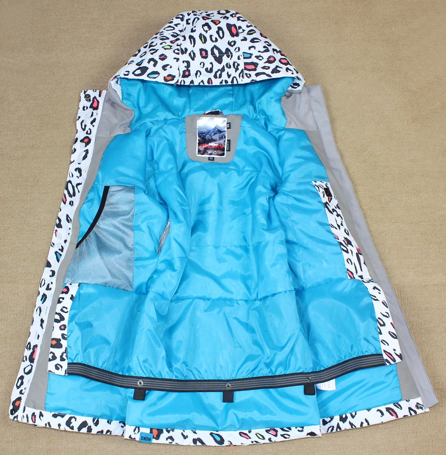 Gsou Снежный женский лыжный костюм Женская лыжная одежда Снежный костюм леопардовая куртка и синие брюки водонепроницаемые 10K дышащие EMS