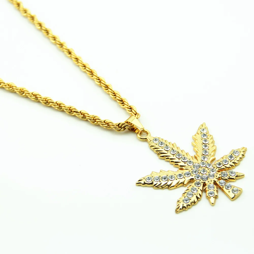 

Fashion Jewelry Gold Color Hemp Leaf Pendant Necklace Maple Leaf Unisex Hip Hop Necklace with Long Chain