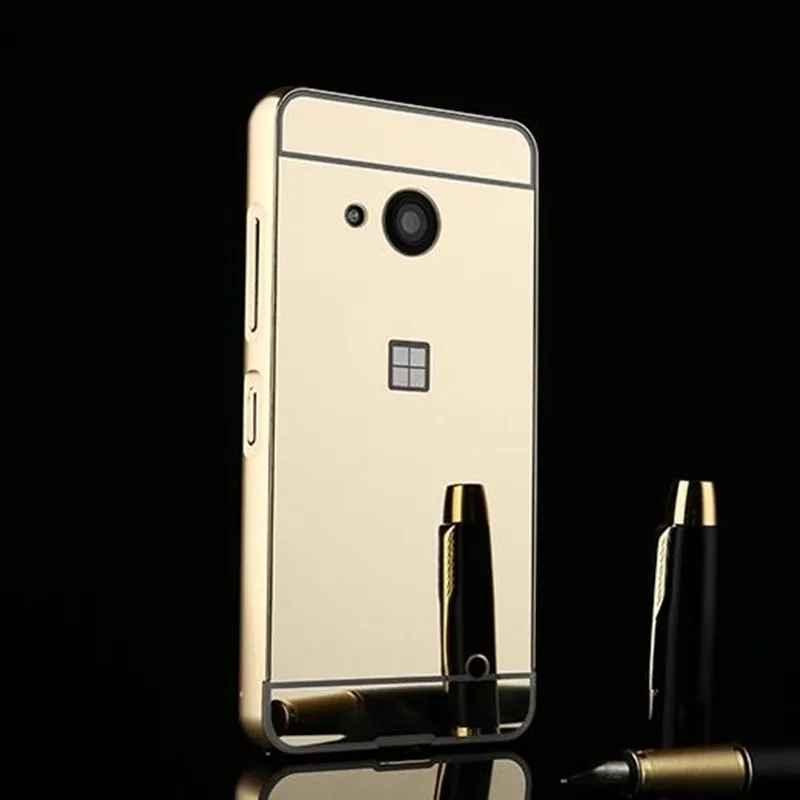 Для Microsoft Lumia 550 чехол Гибридный алюминиевый бампер + зеркальная акриловая задняя