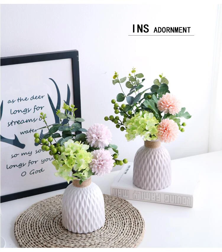 Скандинавские Ins керамическая ваза+ искусственный цветок орнамент Роза горшок с букетом украшение домашнего интерьера ремесло свадебный подарок настольная фигурка