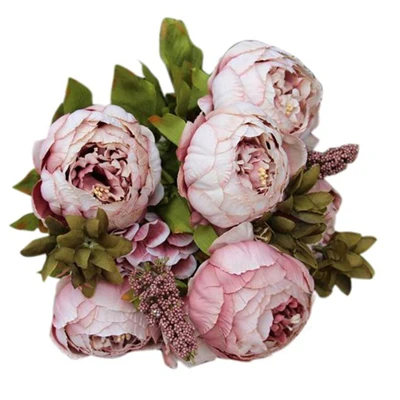 1Bouquet 8Heads Artificial Peony Silk Flower Leaf Wedding Party Decoration L