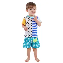 Для маленьких мальчиков и девочек в полоску с принтом в горошек короткий рукав рубашка + комплект шорт roupa menino Детский костюм roupa de menino