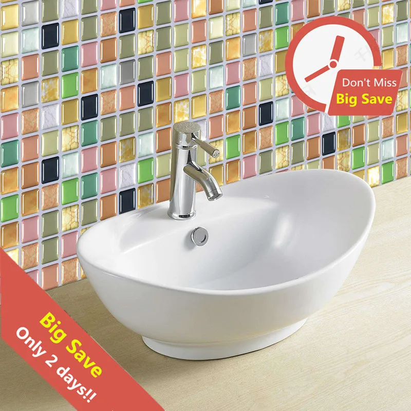 

10pcs/lot 3D Mosaic Waterproof Stickers For Bathroom Kitchen Backsplash Self Adhesive Home Wall Renovation Tile Brick Wallpaper