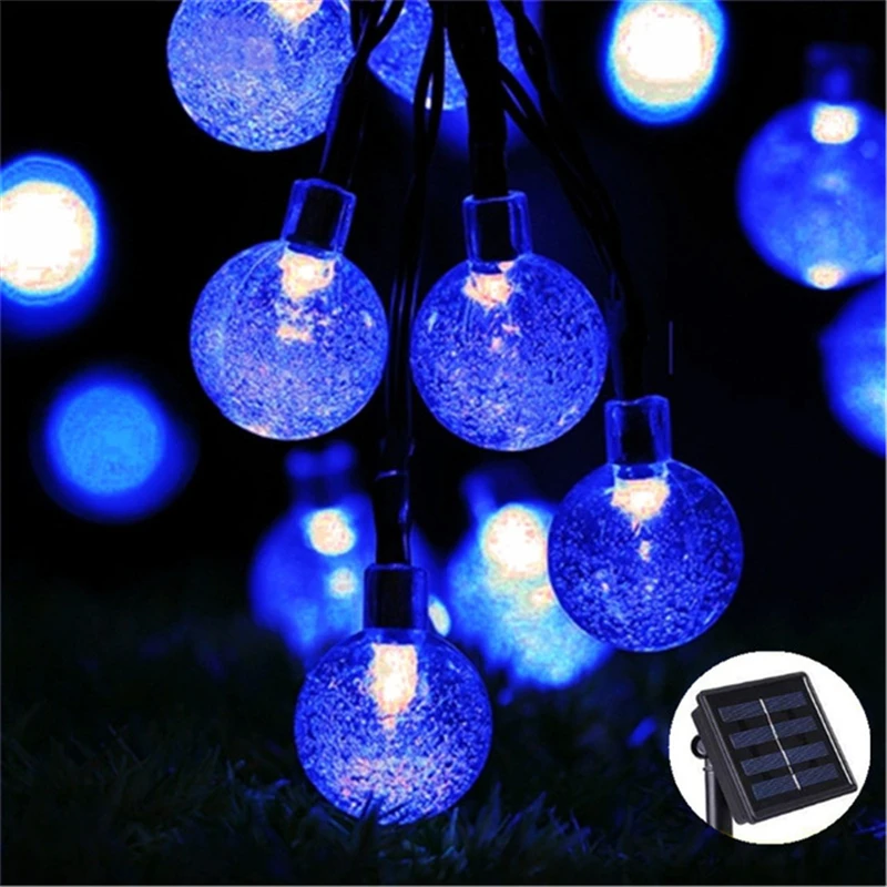 New 50 LEDS 10M Solar Lamp Crystal Ball LED String Lights Waterproof Fairy Garland For Outdoor Garden Xmas Wedding Blue string curtains 2 pcs 100x250 cm blue