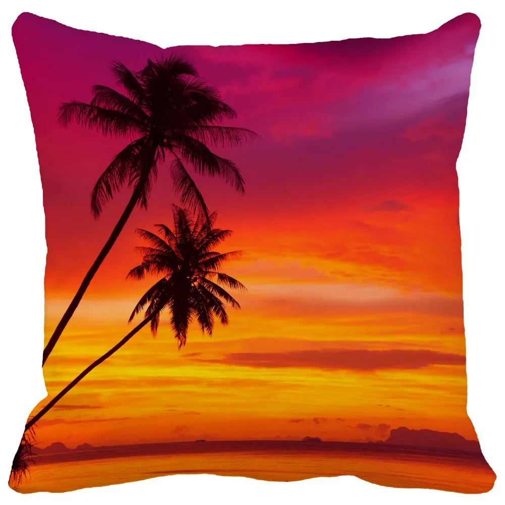 Summer Style Palm Trees Silhouette on Sunset Tropical Beach Print Throw Pillows Home Decor Car ...