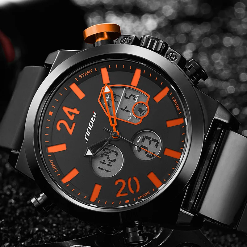 SINOBI мужские наручные часы светодиодный хронограф часы мужские военные водонепроницаемые кварцевые мужские часы цифровые спортивные часы Relogio Masculino