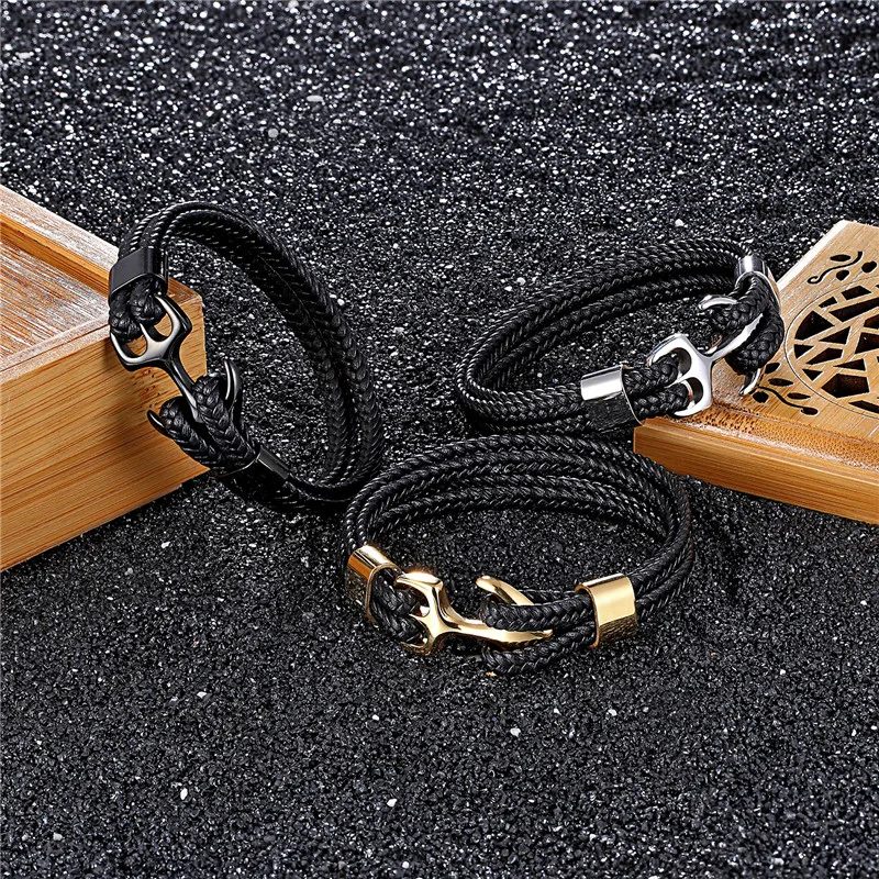 Высококачественные браслеты из натуральной кожи и нержавеющей стали, модный винтажный браслет с якорем для мужчин и женщин, спортивный мужской крючок