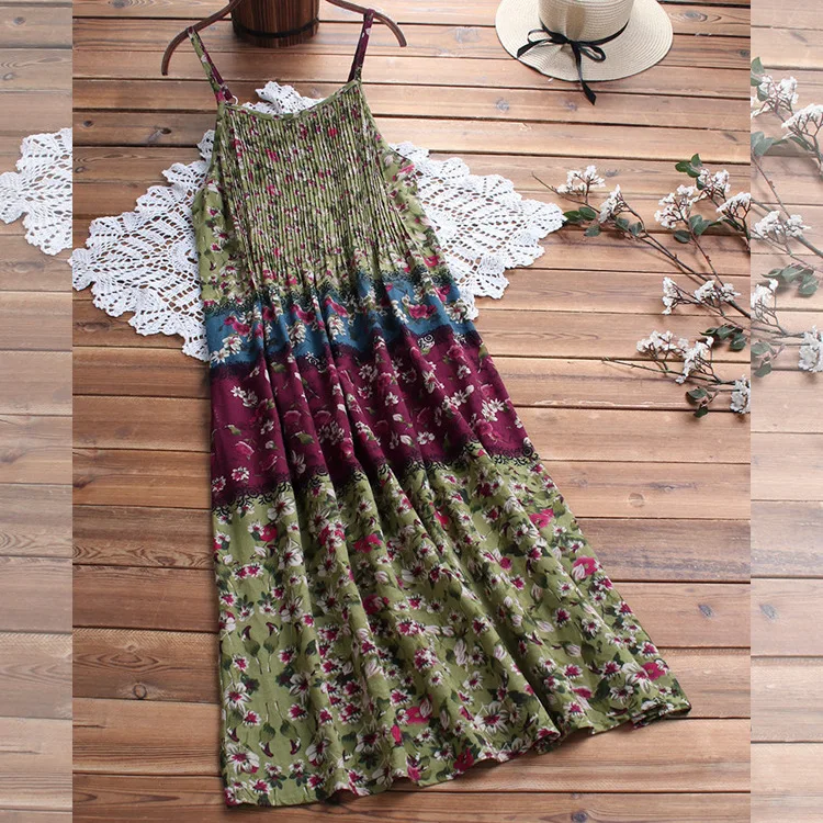 

2019 summer 4xl 5xl big size floral boho dress sleeveless beach long maxi dress casual linen dress plus size women vestidos