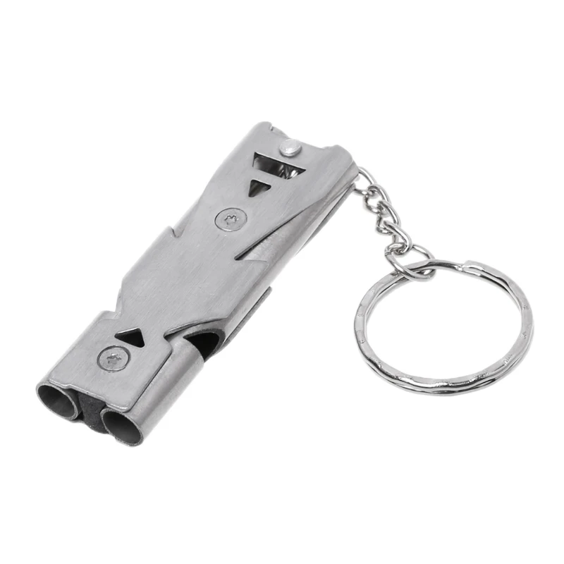 

Stainless Steel Silver Double Tubes High Decibel Survival Rescue Emergency Whistle Outdoor Accessories