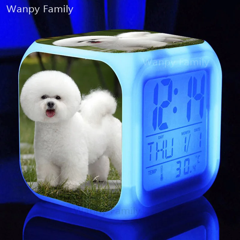 

[Wanpy Family] Very Cute Pet Dog Alarm Clock For Kids room Desktop Multifunction Glowing LED Color Changing Digital Alarm Clock