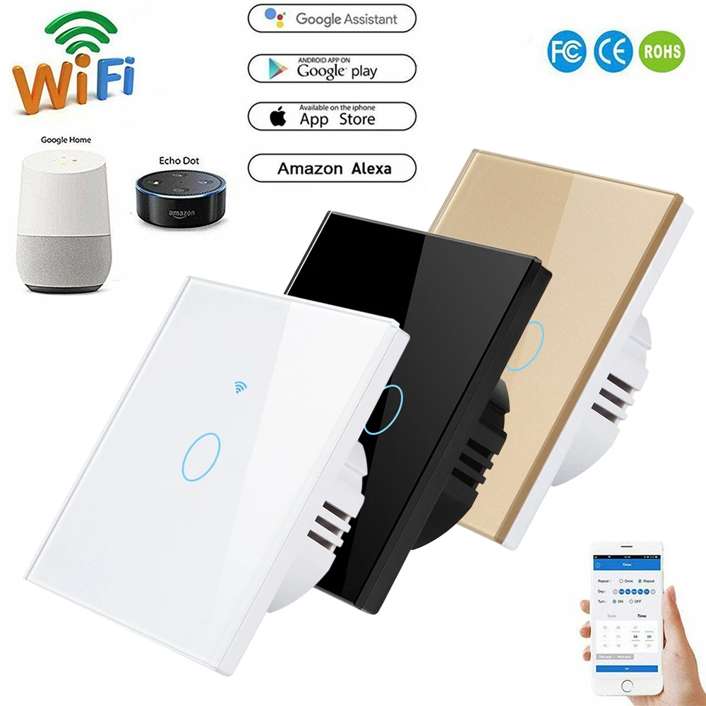 Умная Wi-Fi выключатель света прерыватель сенсорный настенный выключатель питания удаленное управление с помощью приложения интеллигентная переключатель для Alexa/Echo дома 1/2/3