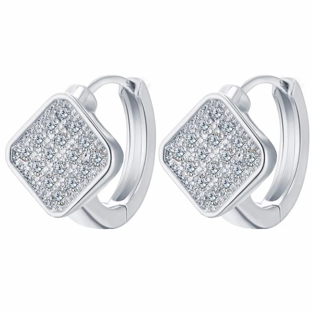 1Pair  New Exquisite Hoop Earrings 18k White Yellow Gold Cubic Zircon Micro Paved Square Earrings Man Women Jewelry