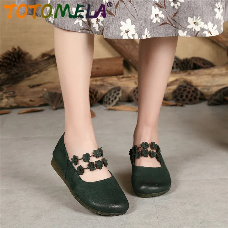 

TOTOMELA 2019 Cow Leather mixed color women flats round toe slip on casual flat shoes spring autumn casual women shoes