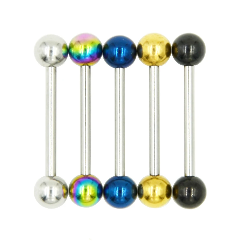 5Pcs Silver Barbell Anodized Ball Tongue Barbell Rings Piercing Body