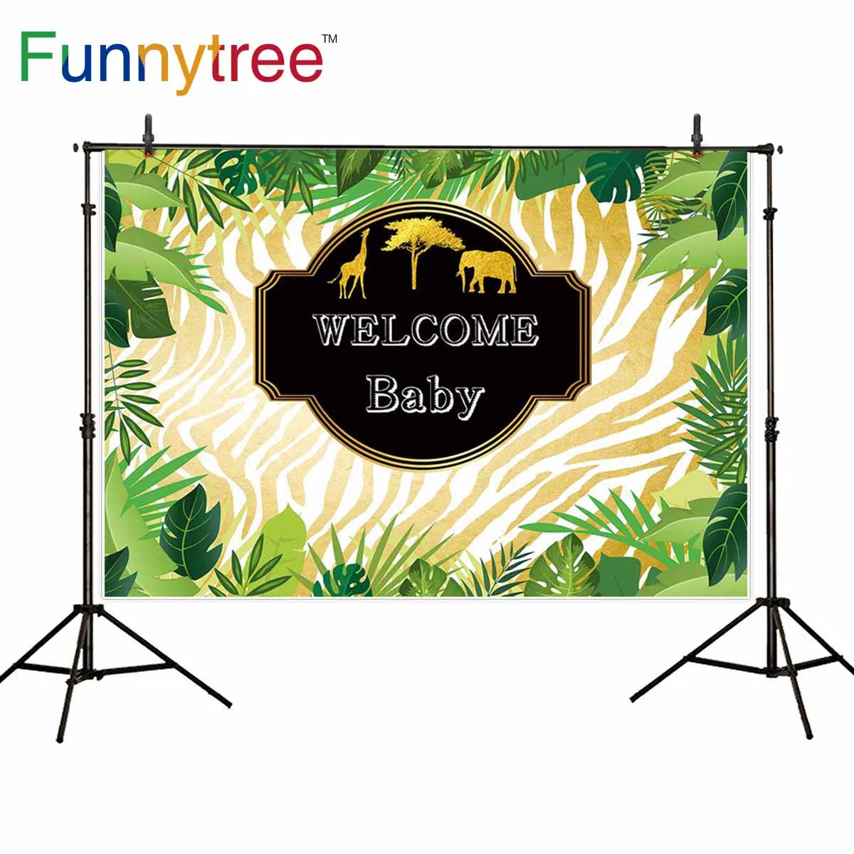 Funnytree Декорации для вечеринки в джунглях фотосессия листья Золотая черная рамка