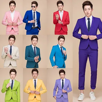 

Mens Slim Fit One Button Blazers Jacket Suits Set Korean Host Coat Pants Plus Size 5XL Candy Color