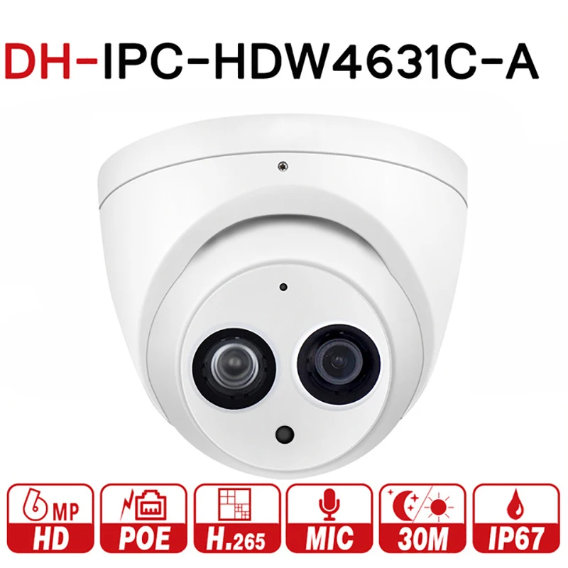 Dahua IPC-HDW4631C-A HD 6MP PoE Built-in Mic IR Dome Network Security IP Camera
