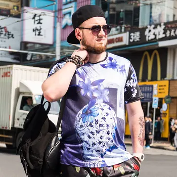 

2018 spring and summer Printing tide brand clothing trendy large-size men's Short-sleeved men's T-shirt sweat Quick-drying 5XL