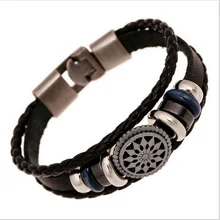 Genuine Leather Vintage Wild Alloy Anchor Multilayer Hand Weave Leather women men Cuff Bracelet