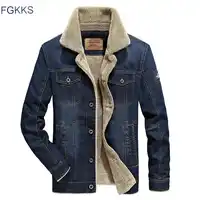 FGKKS Brand Denim Jacket Men Fur Cllar Thicken Outwear Jacket Denim Coat Clothing Men's Coat Parka Warm Clothing