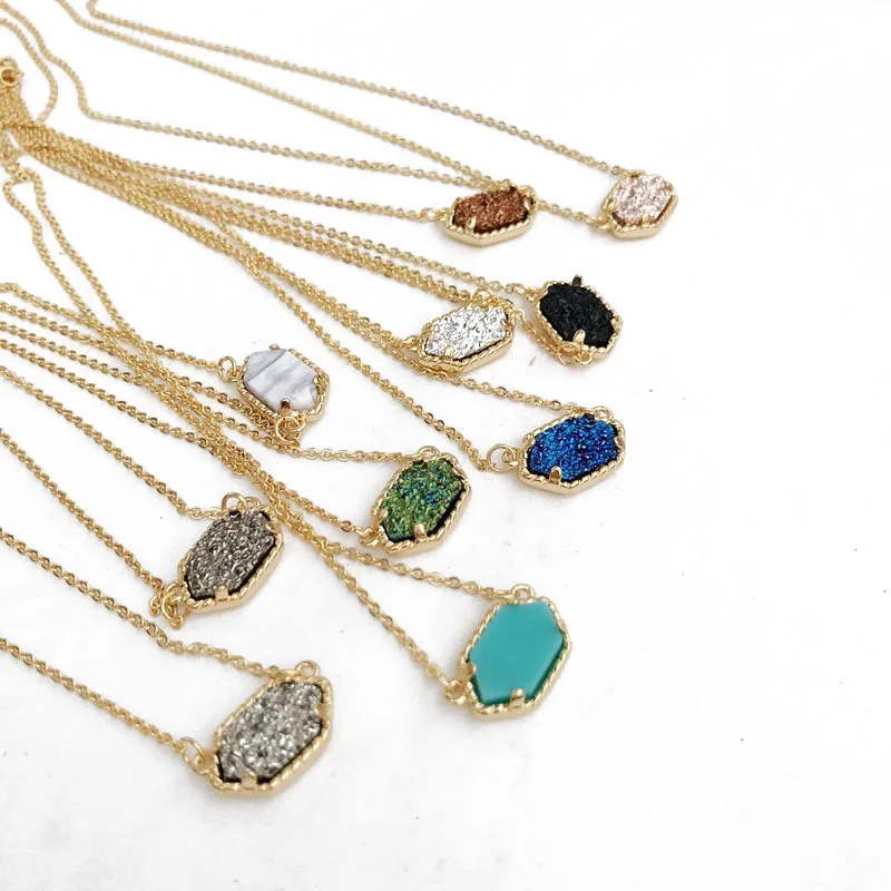 Подвеска Drusy ожерелье Druzy овальные шестиугольные ожерелья 10 цветов золотой цвет