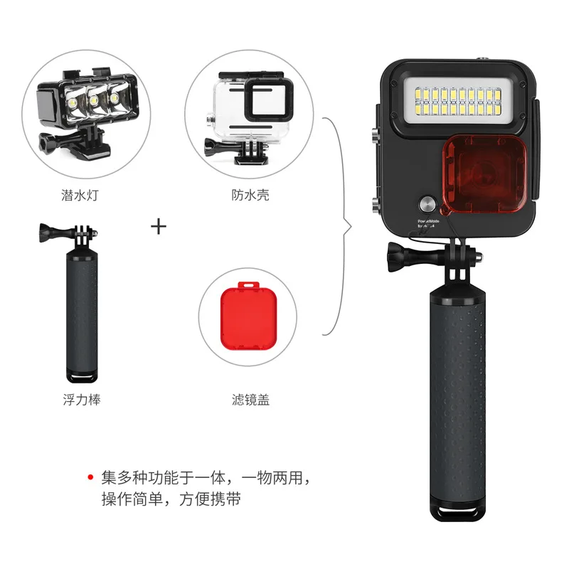 Funda impermeable de luz LED de buceo 1000LM para GoPro Hero 7 6 5 negro 4 3 + Cámara de Acción de plata con accesorio para Go Pro 7 6 - 6