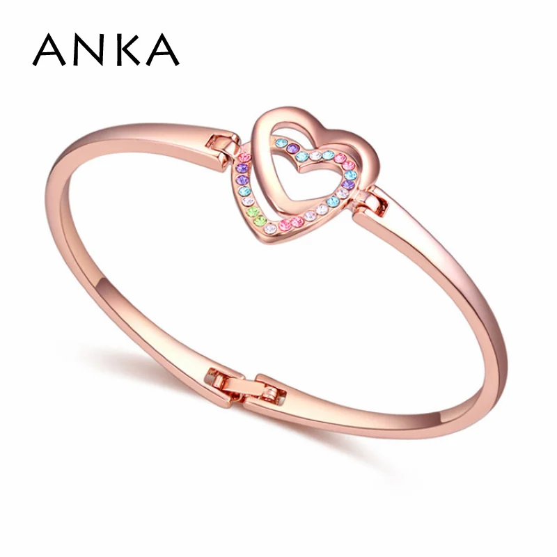 

2017 Top Rose Gold Color Tactic Crystals Bangles For Girls Little Lady Single-layer Crystal heart Bangles #115749