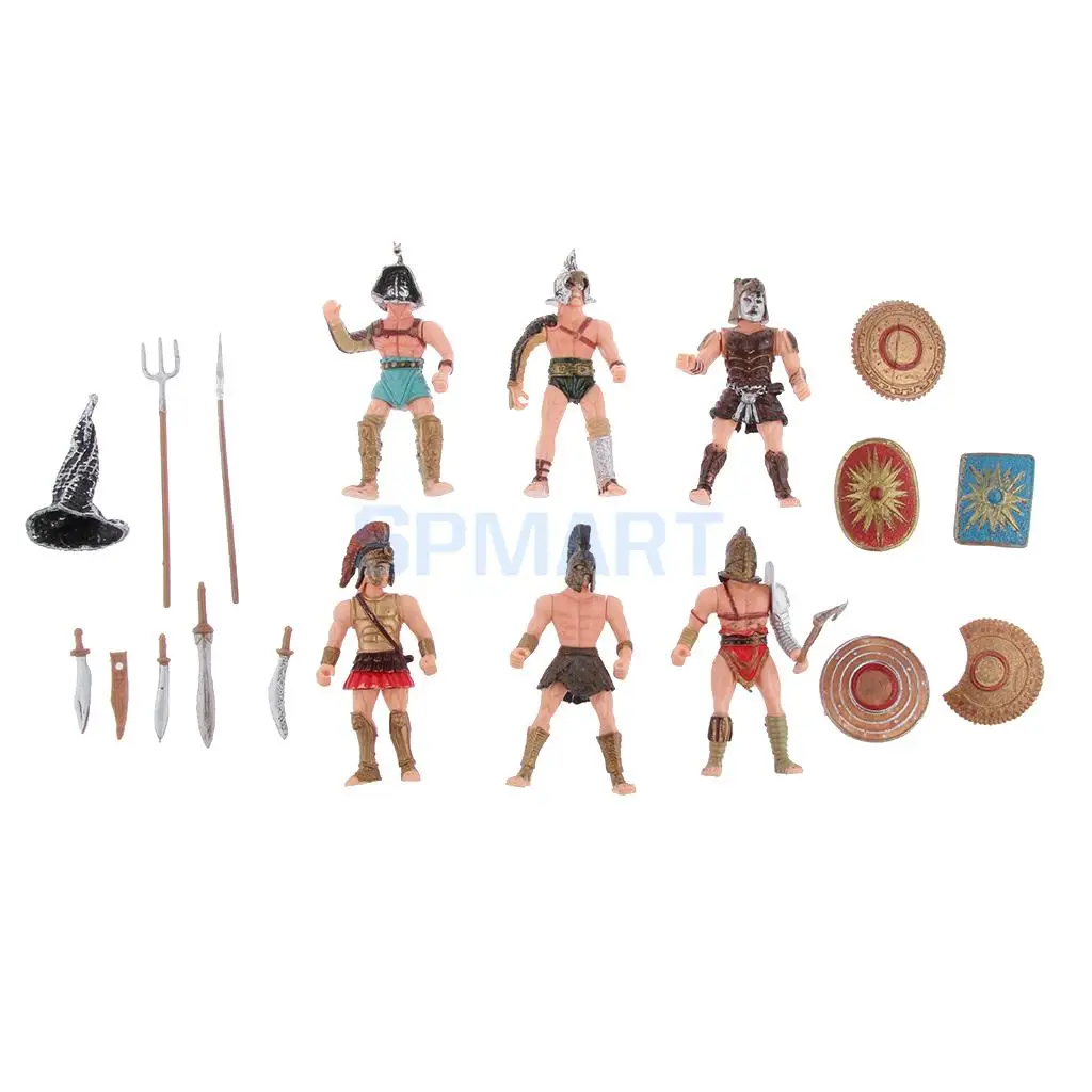 6pcs Plastic Ancient Roman Gladiator Warriors Medieval Soldier Action Figures Model Military Playset DIY Scenes Kids Adult
