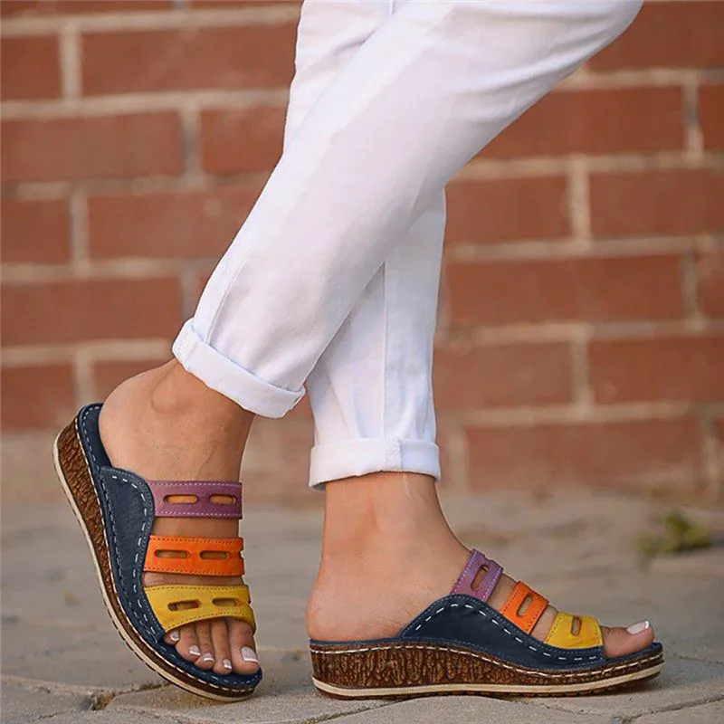 

Fashion Summer Platform Sandals Women High Heel Slippers Mixed Color Slip On Wedges Sandals Ladies Outdoor Beach Flip Flops