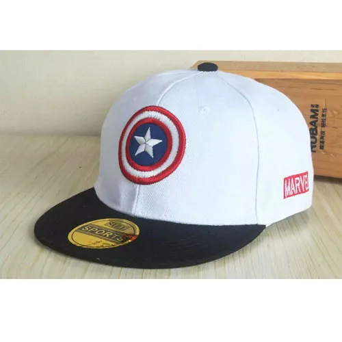 Весна Лето Snapback Кепка s дети бейсбольная кепка Marvel Мстители Капитан Америка Регулируемая косточка Snapback Кепка - Цвет: White kids snapback