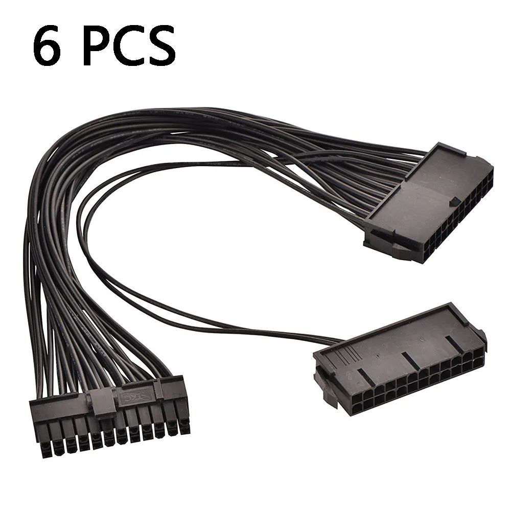 6PC ATX 30cm 24 Pin Dual PSU Power Supply Extension Cable Synchronous