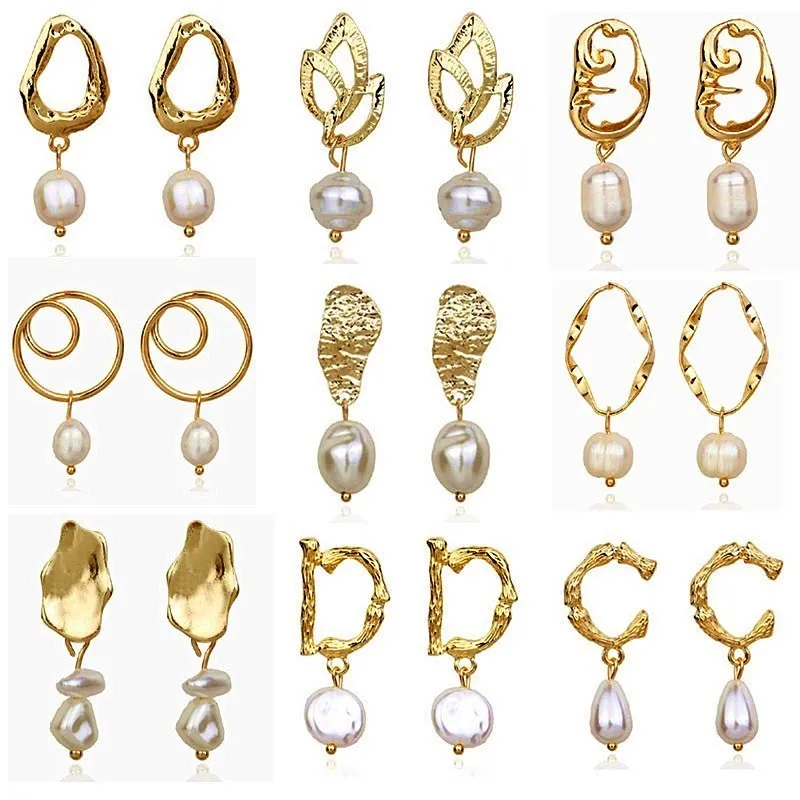 

Korean Earrings Freshwater Pearl Earrings for Women Gold Color Irregular Geometric Earrings Party Birthday Gifts Fashion Jewelry