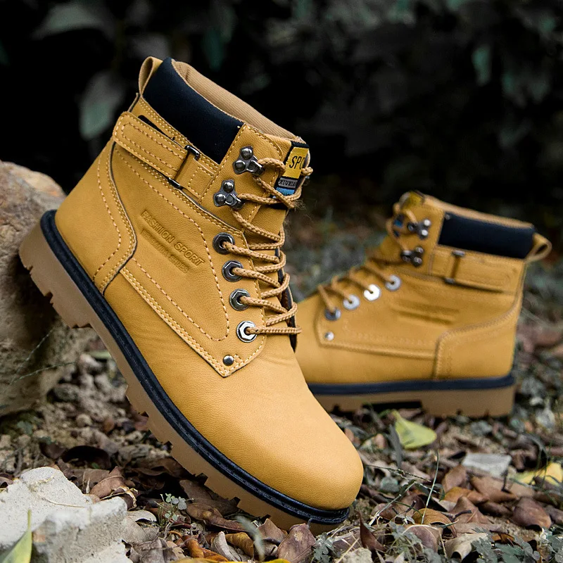 

LAKESHI Faux Suede Leather Men Boots Autumn And Winter Man Shoes Ankle Boot Men's Snow Boot Work Shoes Men Motorcycle Boots